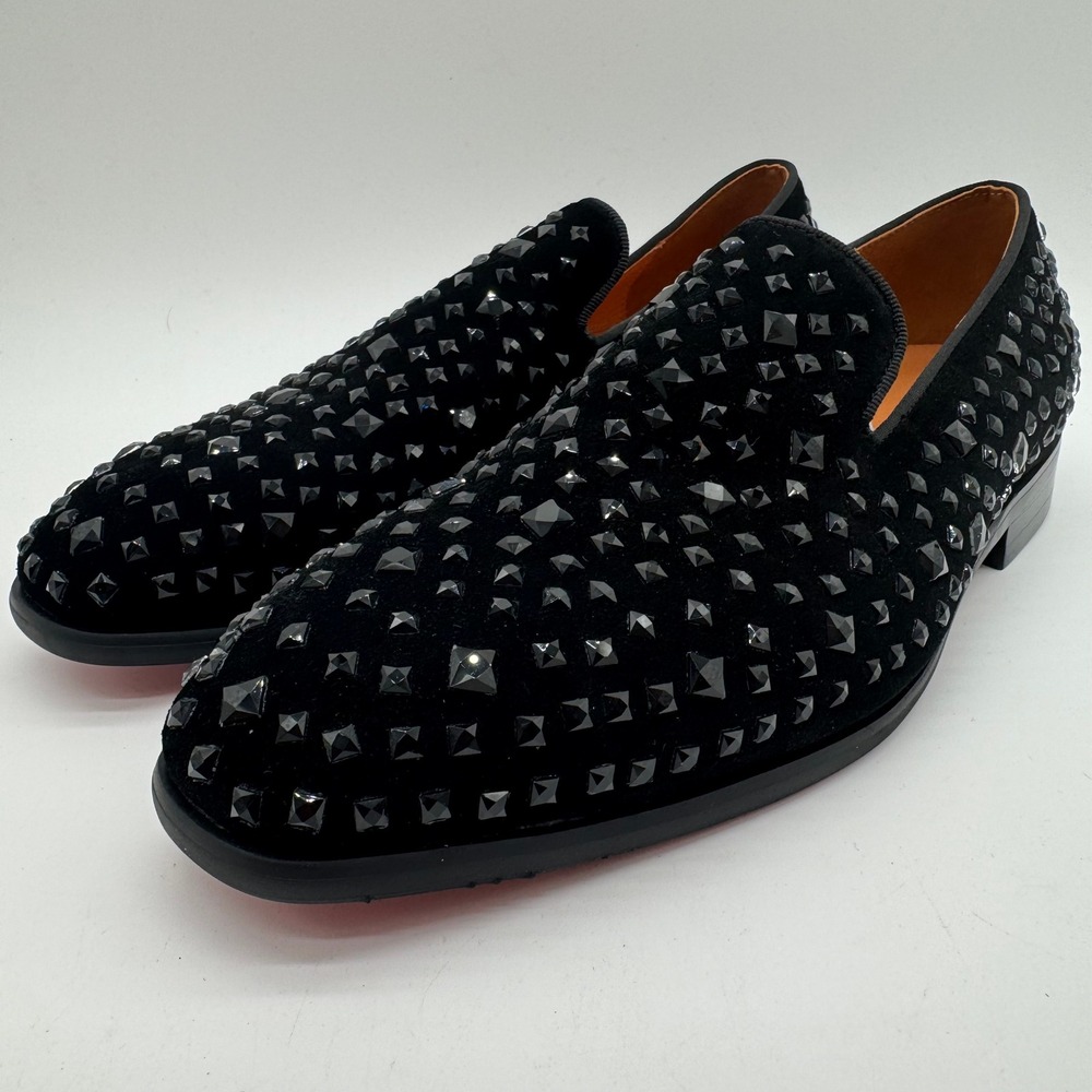 Elanroman Black Studded Velvet Loafers Men's Size 11 Formal‎ Dress Shoes New Box